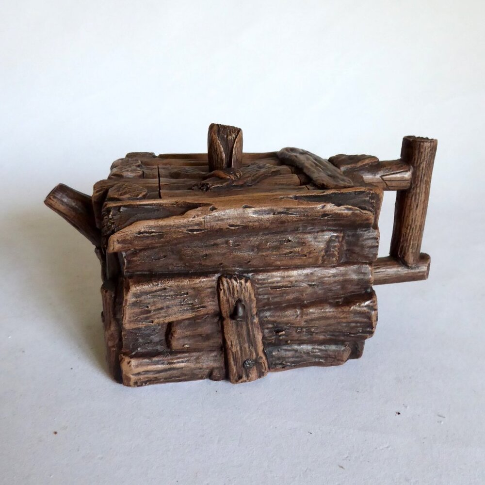 VINTAGE TRADITIONAL CHINESE WOOD TREE BRANCH BOX HANDMADE CLAY LIDDED TEAPOT NEW